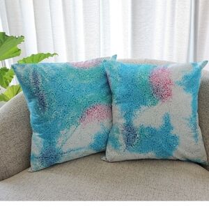 Hand Dyed Tie Dye Pillow Case 18x18 Boho Decorative Accent Cushion Cover Blue